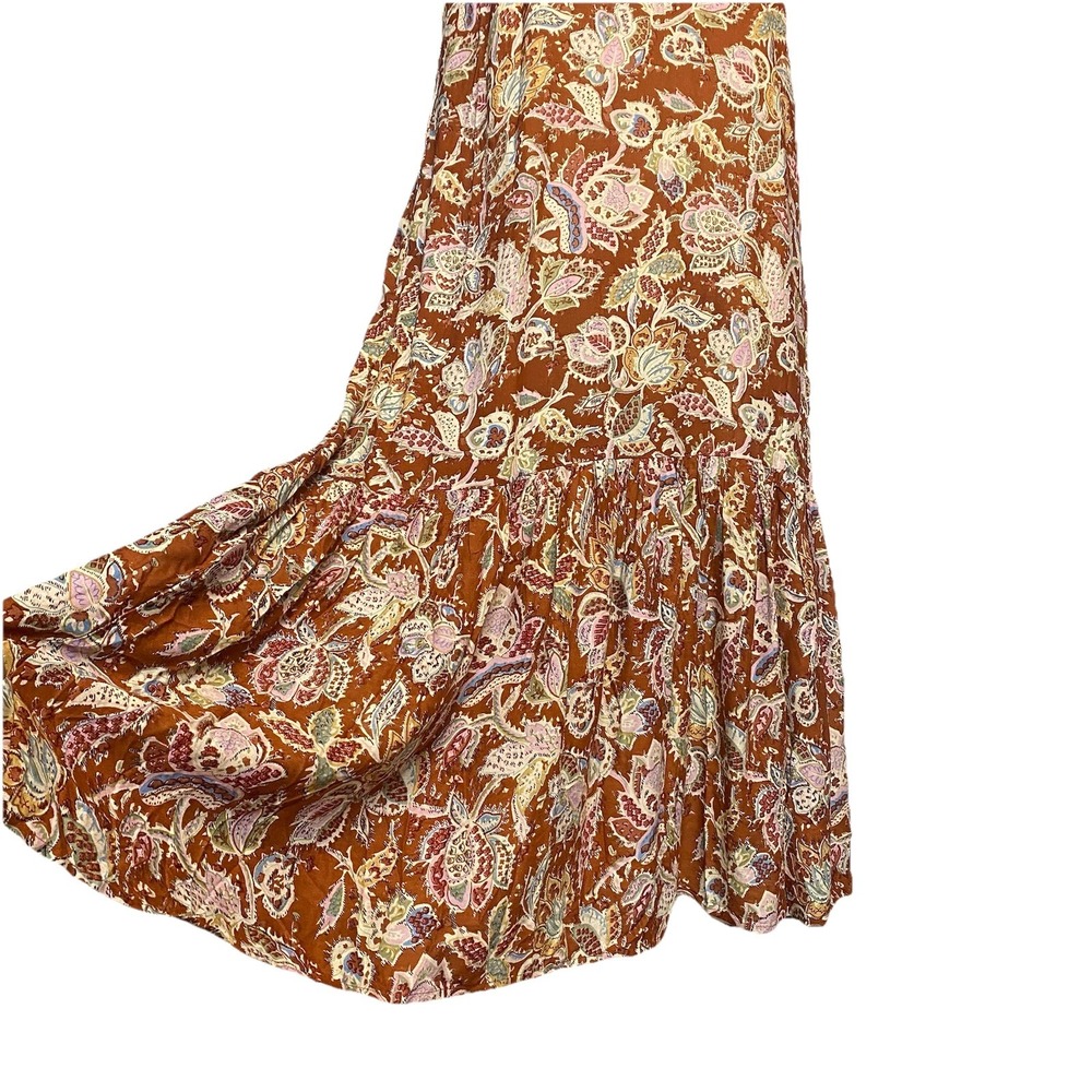 House Of Harlow Women's Maxi Tiered Ruffle Dress Sz M Rust Floral Flutter Sleeve - Picture 3 of 13